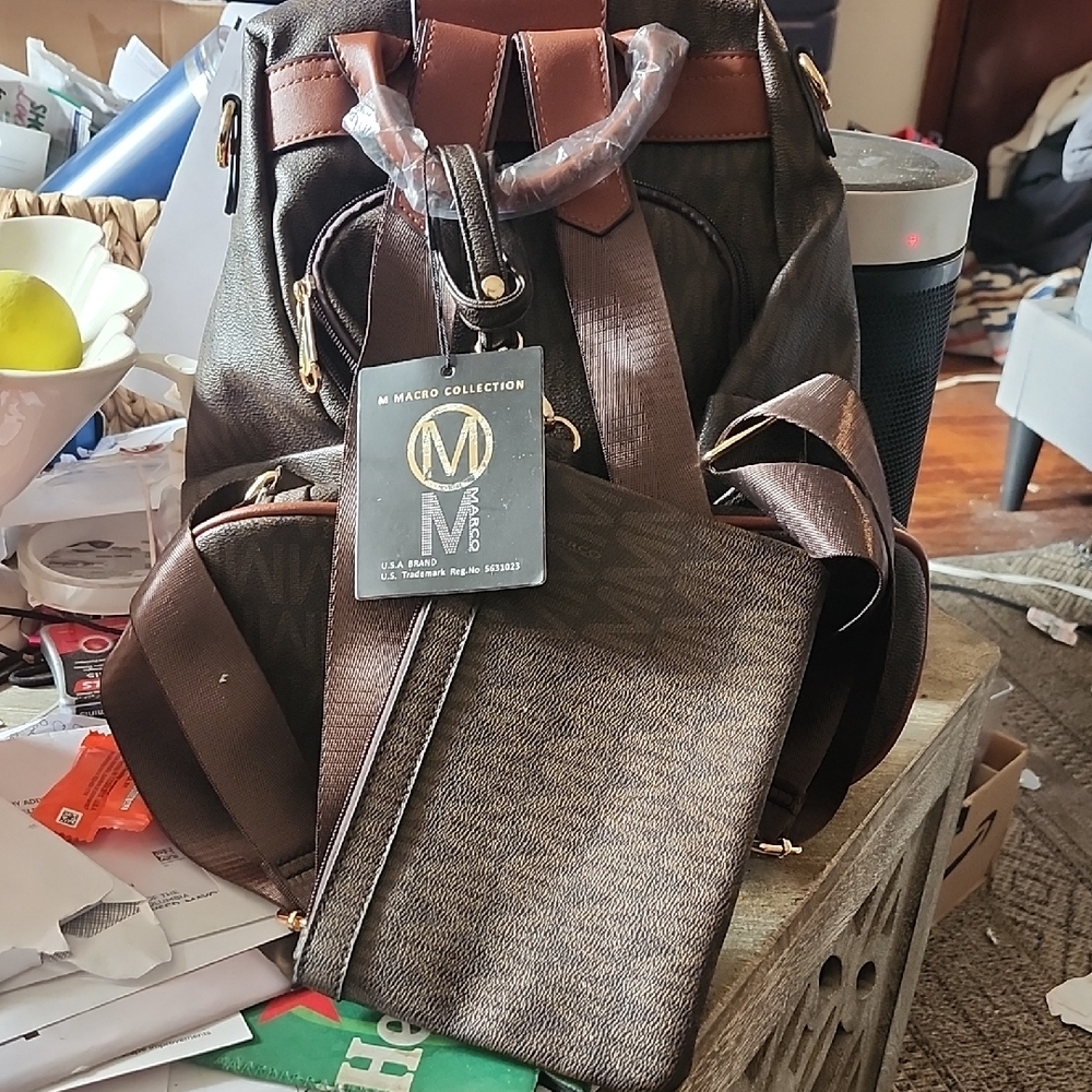 Womens’ Brown Backpack with Crossbody Pouch